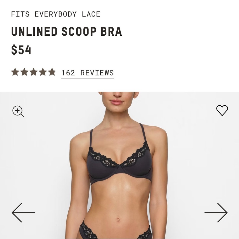 NWOT SKIMS Black Lace Scoop Bra 38DD